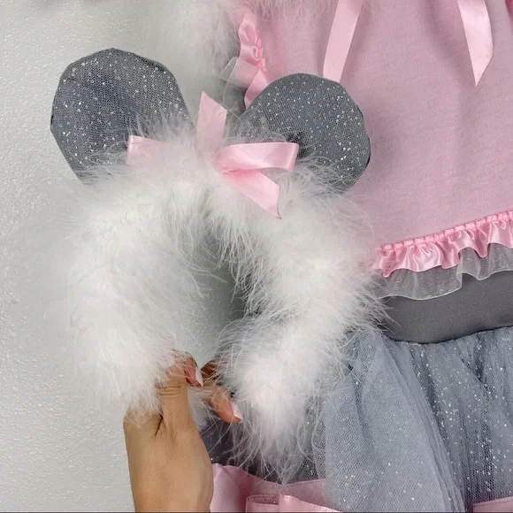 Handmade Set of Mouse Costume for Little Girl Pink-Grey with Ears headband π - Picture 9 of 13